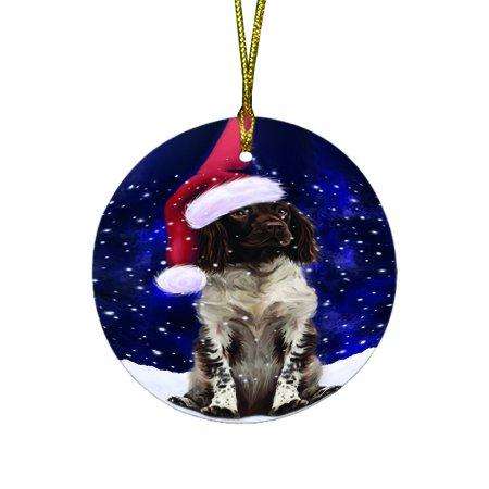 Let it Snow Christmas Holiday Munsterlander Dog Wearing Santa Hat Round Ornament D331