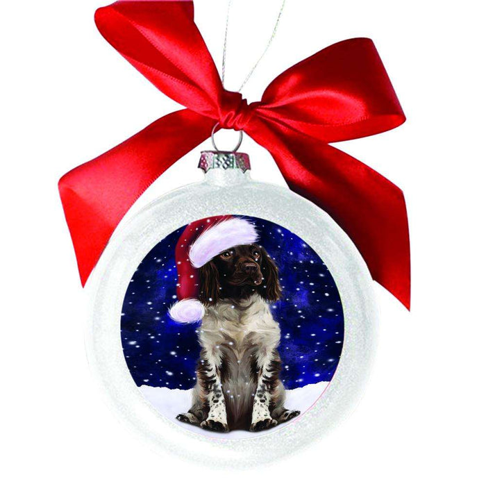 Let it Snow Christmas Holiday Munsterlander Dog White Round Ball Christmas Ornament WBSOR48620