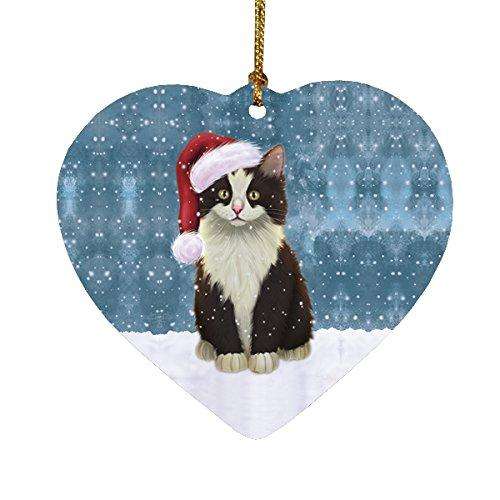Let it Snow Christmas Holiday Persian Cat Wearing Santa Hat Heart Ornament D216