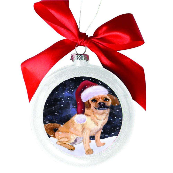 Let it Snow Christmas Holiday Puggle Dog White Round Ball Christmas Ornament WBSOR48677