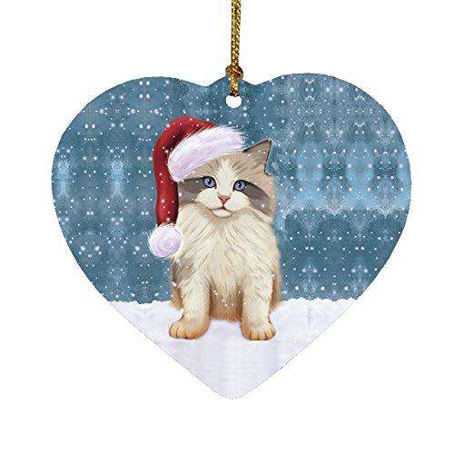 Let it Snow Christmas Holiday Ragdoll Kitten Cat Wearing Santa Hat Heart Ornament D231