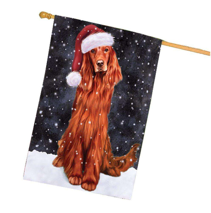 Let it Snow Christmas Holiday Red Irish Setter Dog Wearing Santa Hat House Flag
