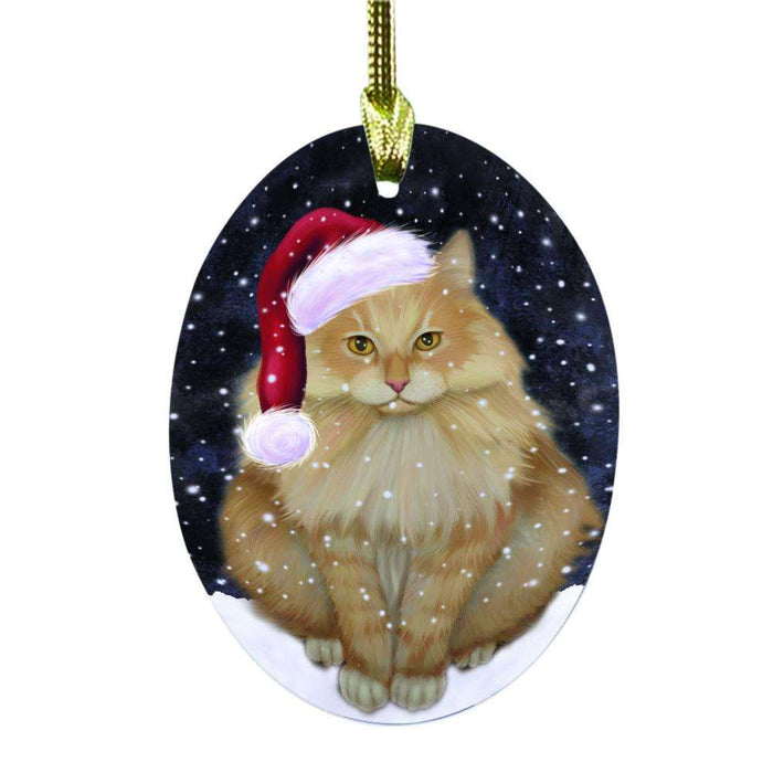 Let it Snow Christmas Holiday Siberian Cat Oval Glass Christmas Ornament OGOR48723