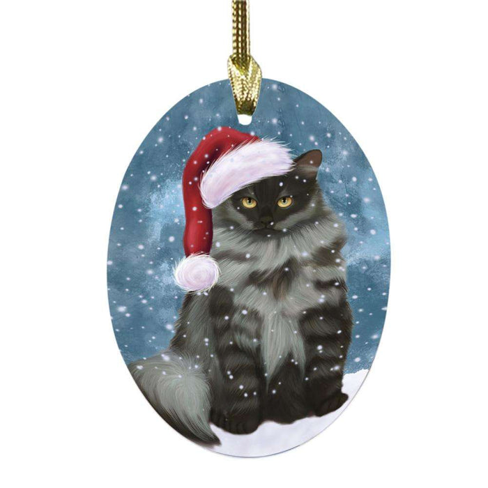 Let it Snow Christmas Holiday Siberian Cat Oval Glass Christmas Ornament OGOR48725
