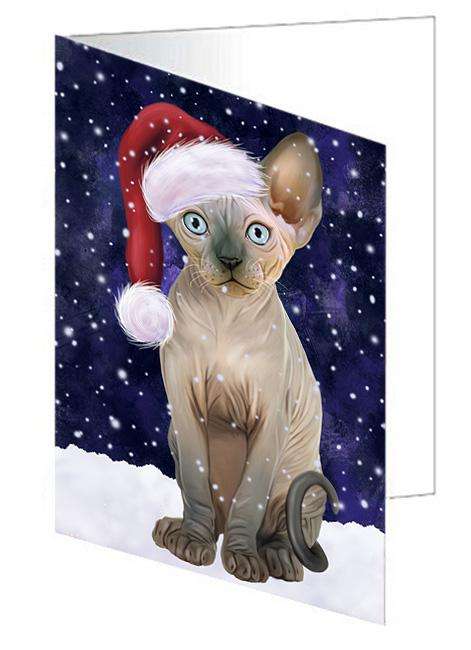 Let it Snow Christmas Holiday Sphynx Cat Wearing Santa Hat Handmade Artwork Assorted Pets Greeting Cards and Note Cards with Envelopes for All Occasions and Holiday Seasons GCD67010