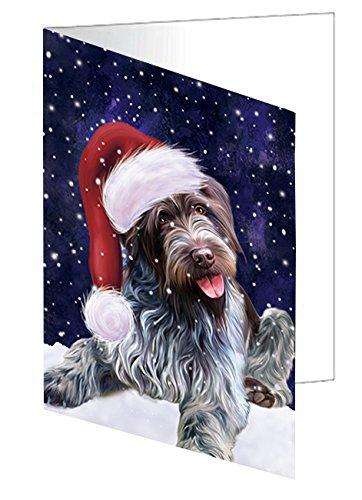 Let it Snow Christmas Holiday Wirehaired Pointing Griffon Dog Wearing Santa Hat Handmade Artwork Assorted Pets Greeting Cards and Note Cards with Envelopes for All Occasions and Holiday Seasons D357
