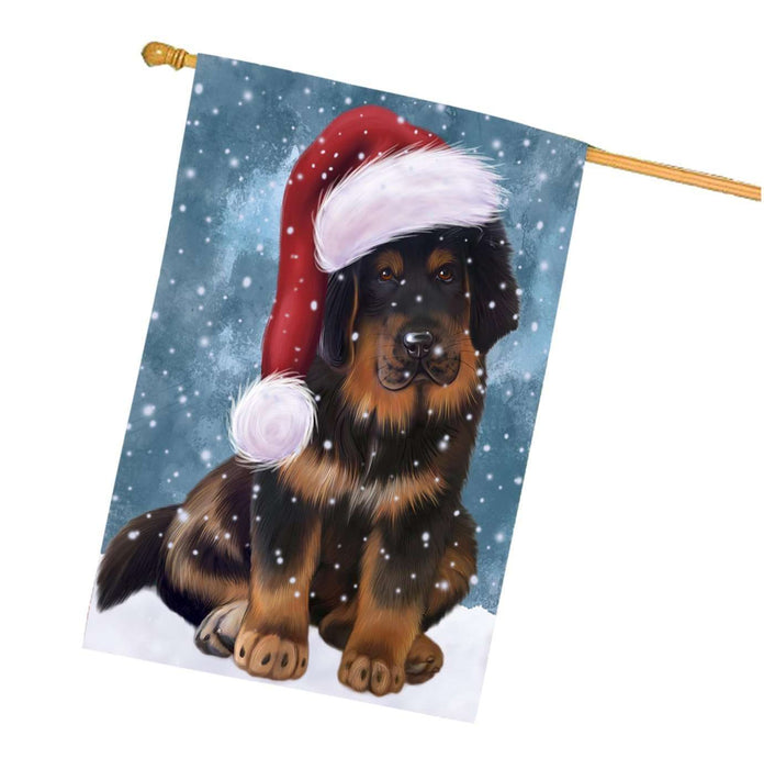 Let it Snow Christmas Holidays Tibetan Mastiff Dog Wearing Santa Hat House Flag HFLG067