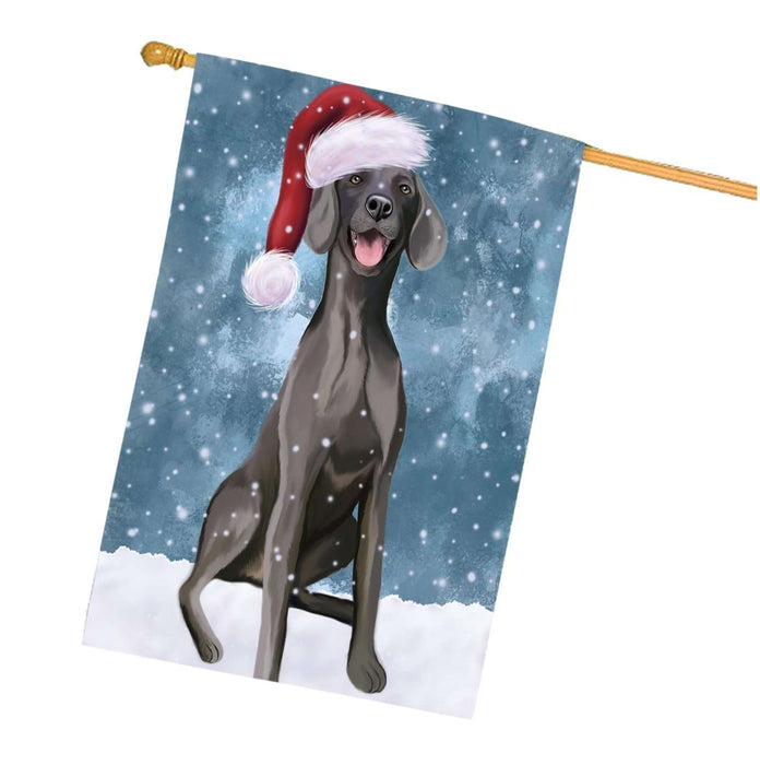 Let it Snow Christmas Holidays Weimaraner Dog Wearing Santa Hat House Flag HFLG077