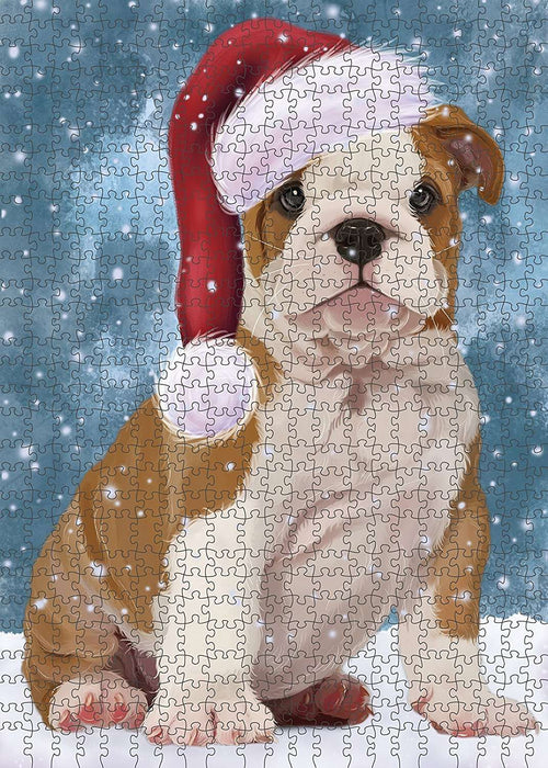 Let It Snow Happy Holidays Bulldog Puppy Christmas Puzzle with Photo Tin PUZL417