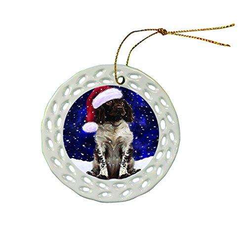 Let It Snow Munsterlander Dog Christmas Round Porcelain Ornament POR309