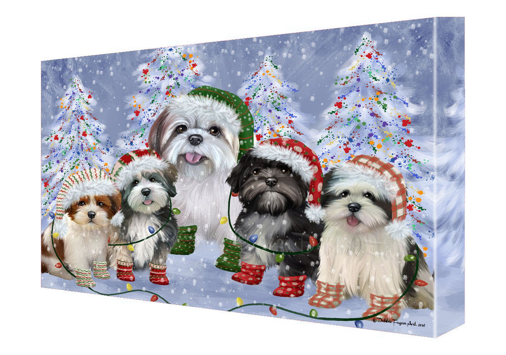 Christmas Lights and Lhasa Apso Dogs Canvas Wall Art - Premium Quality Ready to Hang Room Decor Wall Art Canvas - Unique Animal Printed Digital Painting for Decoration