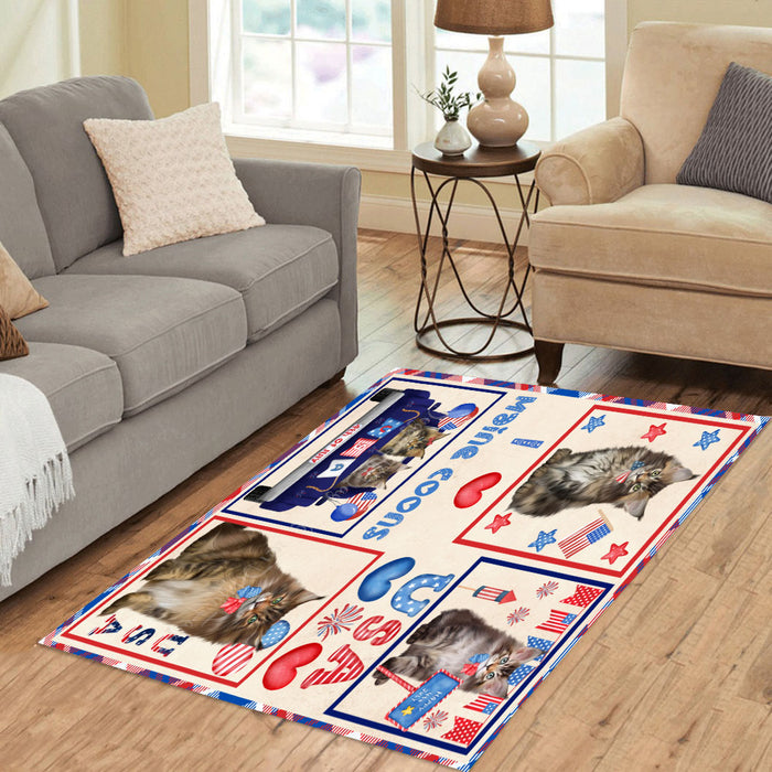 4th of July Independence Day I Love USA Maine Coon Cats Area Rug - Ultra Soft Cute Pet Printed Unique Style Floor Living Room Carpet Decorative Rug for Indoor Gift for Pet Lovers