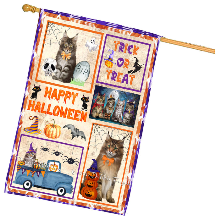 Happy Halloween Trick or Treat Maine Coon Cats House Flag Outdoor Decorative Double Sided Pet Portrait Weather Resistant Premium Quality Animal Printed Home Decorative Flags 100% Polyester