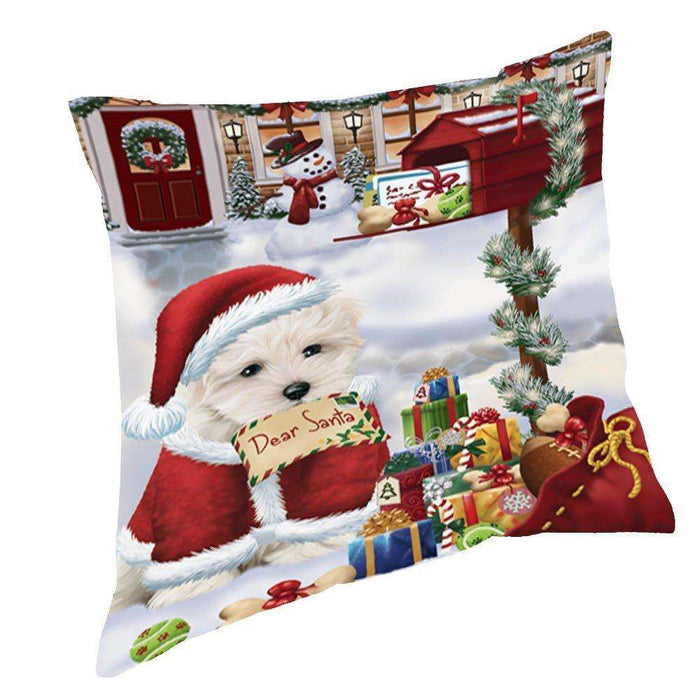 Maltese Dear Santa Letter Christmas Holiday Mailbox Dog Throw Pillow