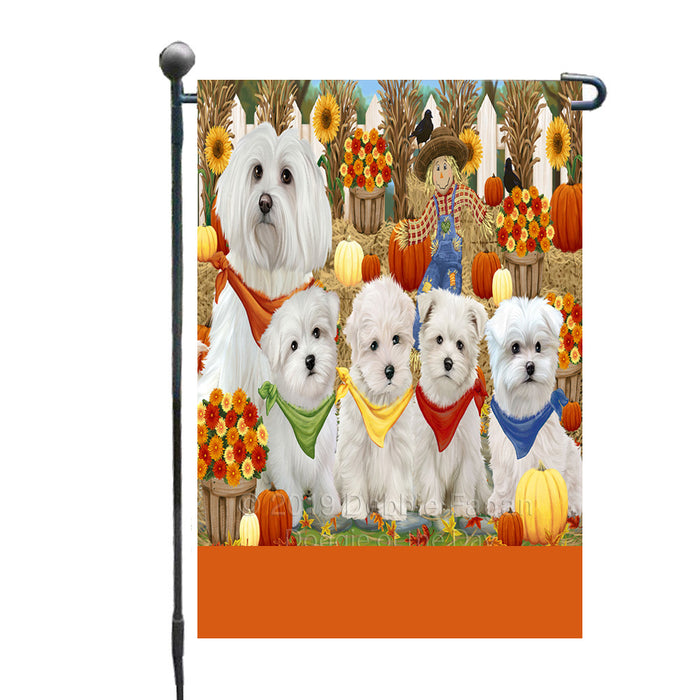 Personalized Fall Festive Gathering Maltese Dogs with Pumpkins Custom Garden Flags GFLG-DOTD-A61973