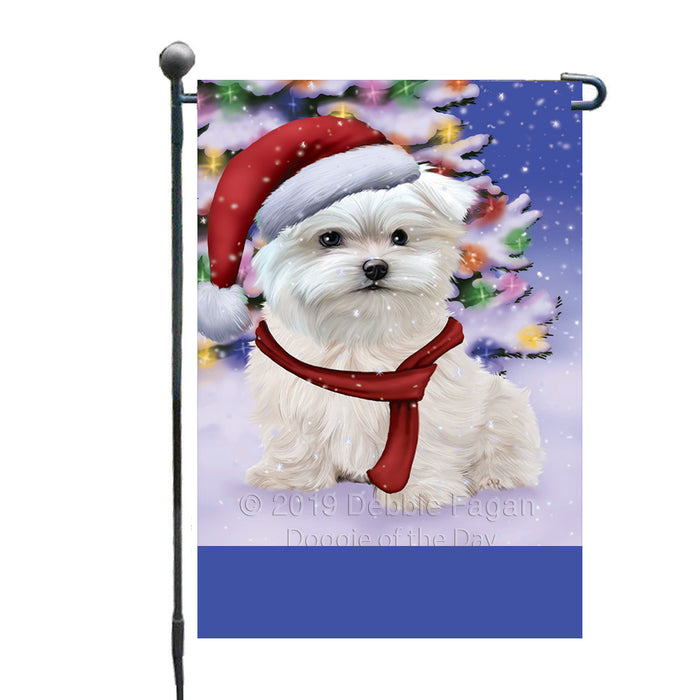 Personalized Winterland Wonderland Maltese Dog In Christmas Holiday Scenic Background Custom Garden Flags GFLG-DOTD-A61343