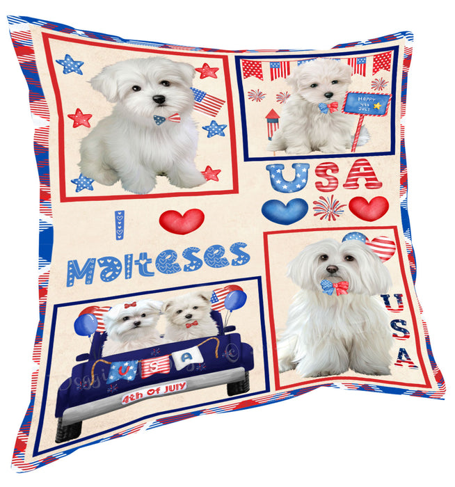 4th of July Independence Day I Love USA Maltese Dogs Pillow with Top Quality High-Resolution Images - Ultra Soft Pet Pillows for Sleeping - Reversible & Comfort - Ideal Gift for Dog Lover - Cushion for Sofa Couch Bed - 100% Polyester
