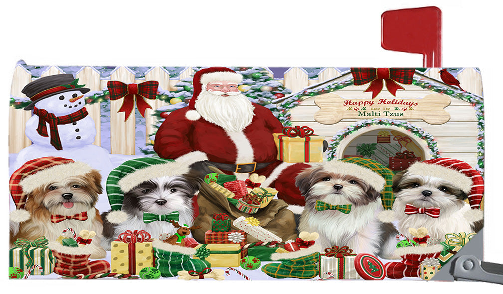 Happy Holidays Christmas Malti Tzu Dogs House Gathering 6.5 x 19 Inches Magnetic Mailbox Cover Post Box Cover Wraps Garden Yard Décor MBC48828