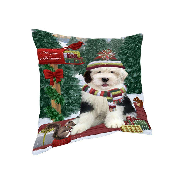 Merry Christmas Woodland Sled Old English Sheepdog Pillow PIL77192