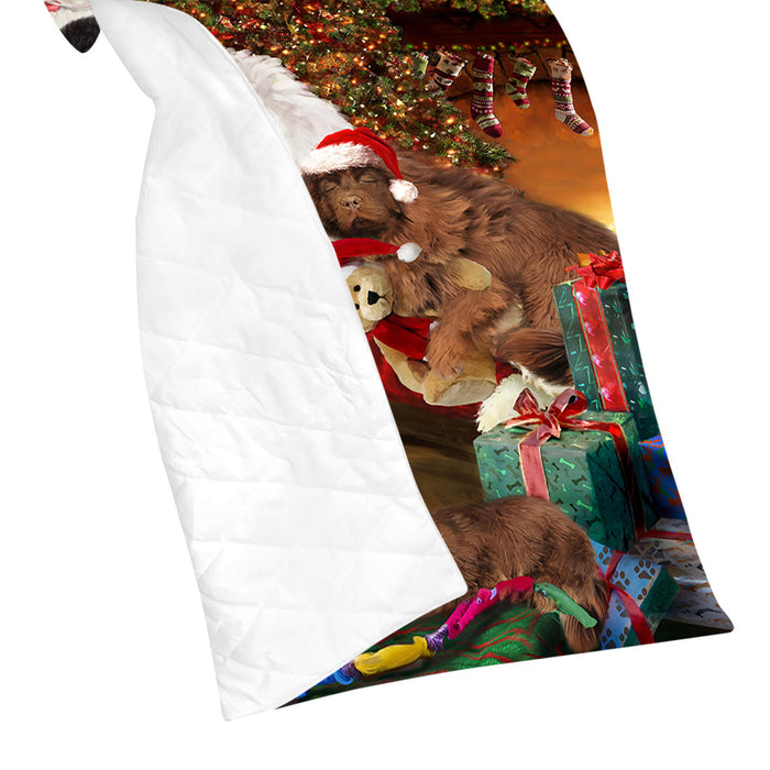 Santa Sleeping with Newfoundland Dogs Quilt