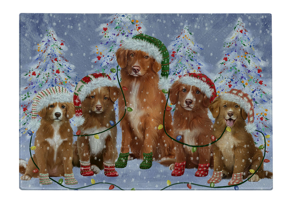Christmas Lights and Nova Scotia Duck Tolling Retriever Dogs Cutting Board - For Kitchen - Scratch & Stain Resistant - Designed To Stay In Place - Easy To Clean By Hand - Perfect for Chopping Meats, Vegetables