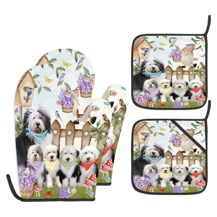 Old English Sheepdog Oven Mitts and Pot Holder Set: Kitchen Gloves for Cooking with Potholders, Custom, Personalized, Explore a Variety of Designs, Dog Lovers Gift