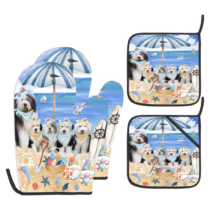 Old English Sheepdog Oven Mitts and Pot Holder Set, Explore a Variety of Personalized Designs, Custom, Kitchen Gloves for Cooking with Potholders, Pet and Dog Gift Lovers