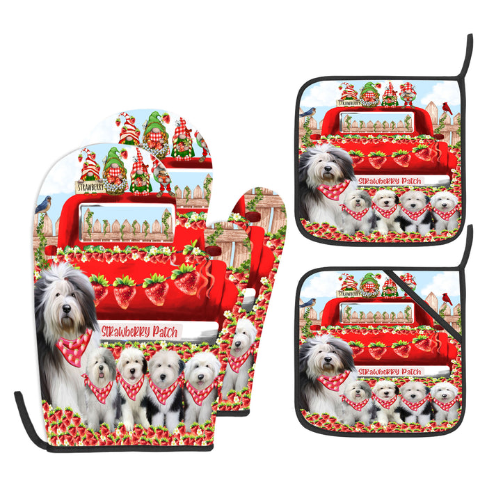 Old English Sheepdog Oven Mitts and Pot Holder Set: Explore a Variety of Designs, Custom, Personalized, Kitchen Gloves for Cooking with Potholders, Gift for Dog Lovers