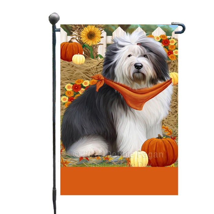 Personalized Fall Autumn Greeting Old English Sheepdog with Pumpkins Custom Garden Flags GFLG-DOTD-A61981