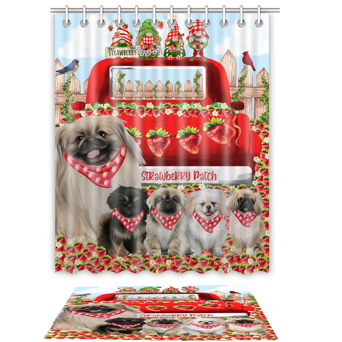 Pekingese Shower Curtain & Bath Mat Set - Explore a Variety of Personalized Designs - Custom Rug and Curtains with hooks for Bathroom Decor - Pet and Dog Lovers Gift