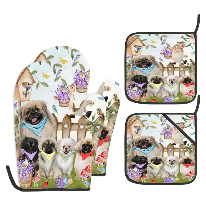 Pekingese Oven Mitts and Pot Holder Set, Kitchen Gloves for Cooking with Potholders, Explore a Variety of Custom Designs, Personalized, Pet & Dog Gifts