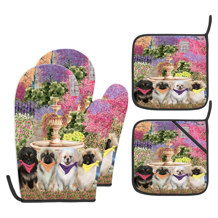 Pekingese Oven Mitts and Pot Holder Set, Explore a Variety of Personalized Designs, Custom, Kitchen Gloves for Cooking with Potholders, Pet and Dog Gift Lovers