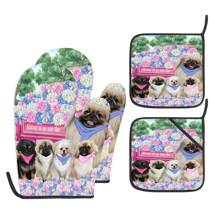Pekingese Oven Mitts and Pot Holder Set, Kitchen Gloves for Cooking with Potholders, Explore a Variety of Custom Designs, Personalized, Pet & Dog Gifts