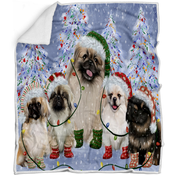 Christmas Lights and Pekingese Dogs Blanket - Lightweight Soft Cozy and Durable Bed Blanket - Animal Theme Fuzzy Blanket for Sofa Couch