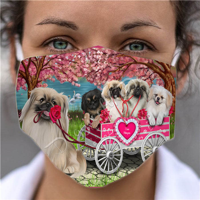 I Love Pekingese Dogs in a Cart Face Mask FM48166