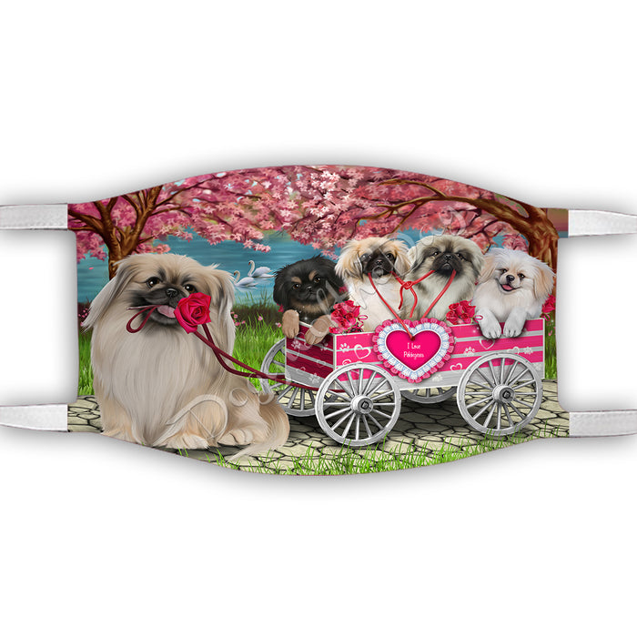 I Love Pekingese Dogs in a Cart Face Mask FM48166