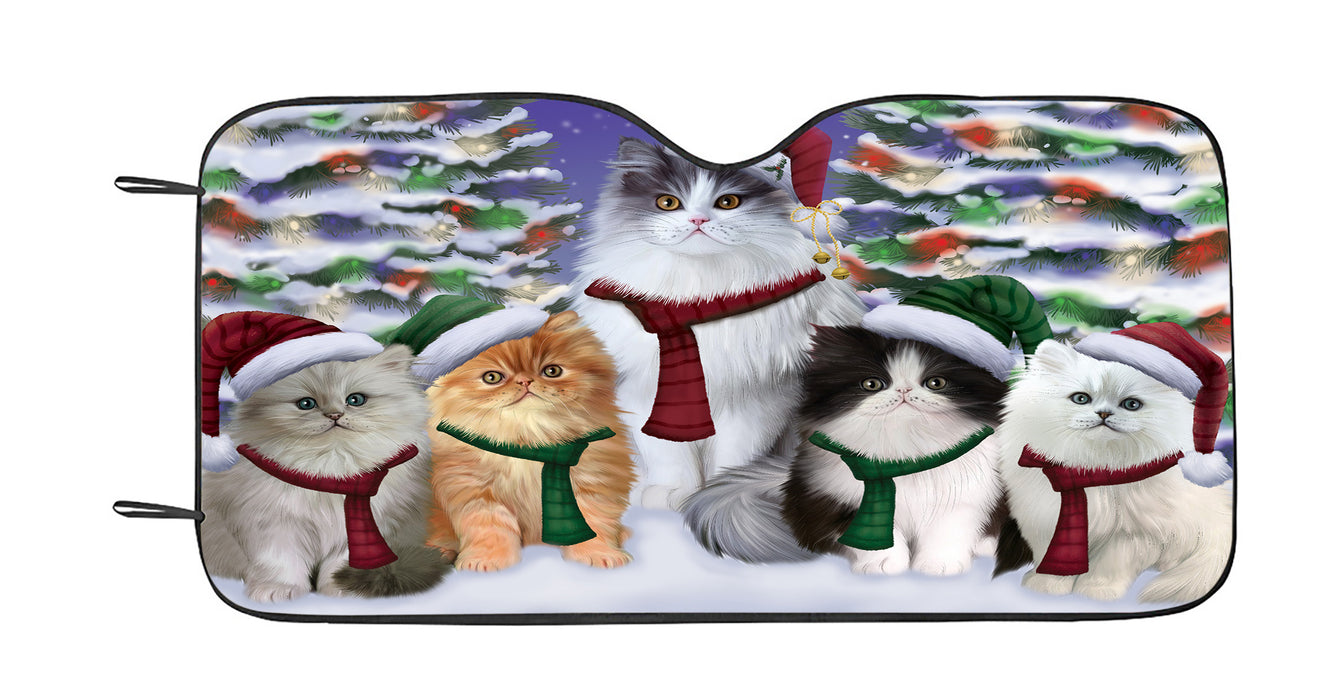 Persian Cats Christmas Family Portrait in Holiday Scenic Background Car Sun Shade