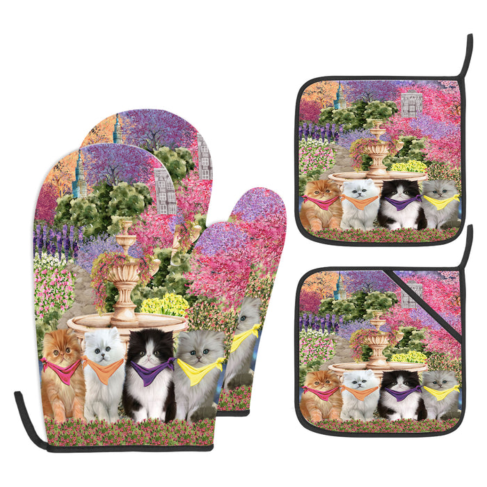 Persian Cat Oven Mitts and Pot Holder Set: Explore a Variety of Designs, Custom, Personalized, Kitchen Gloves for Cooking with Potholders, Gift for Cats Lovers
