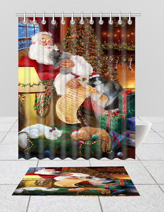 Santa Sleeping with Persian Cats  Bath Mat and Shower Curtain Combo