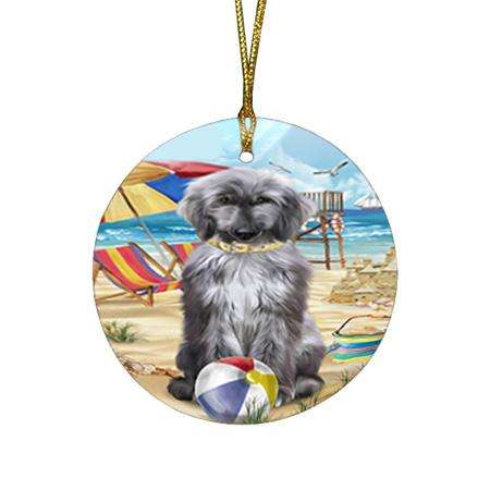Pet Friendly Beach Afghan Hound Dog Round Flat Christmas Ornament RFPOR49933