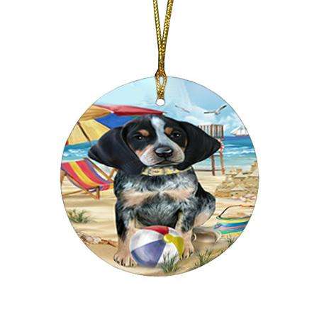 Pet Friendly Beach Bluetick Coonhound Dog Round Flat Christmas Ornament RFPOR49991