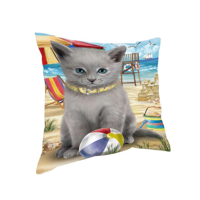 Pet Friendly Beach Russian Blue Cat Pillow PIL62736