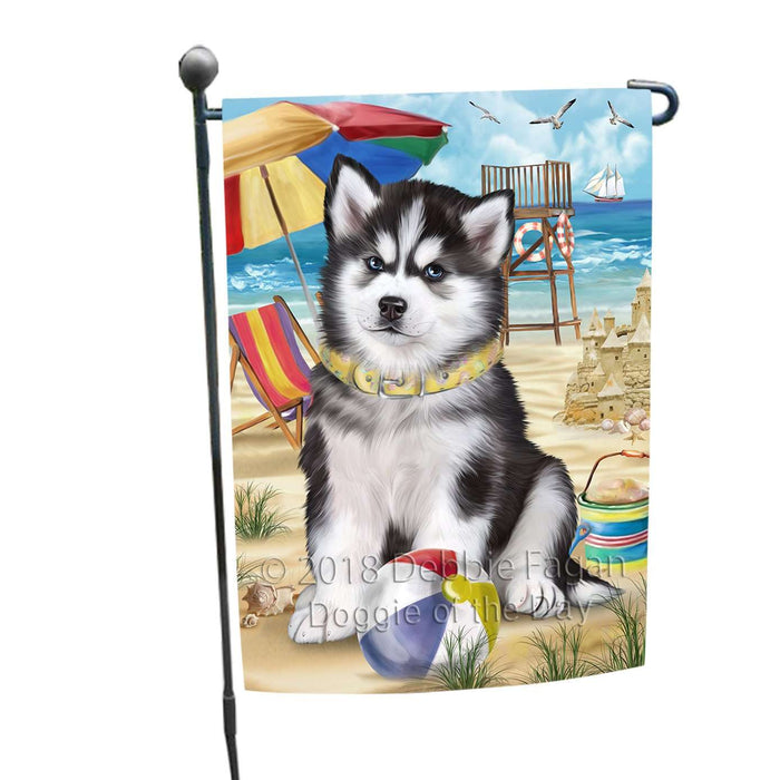 Pet Friendly Beach Siberian Husky Dog Garden Flag GFLG48609