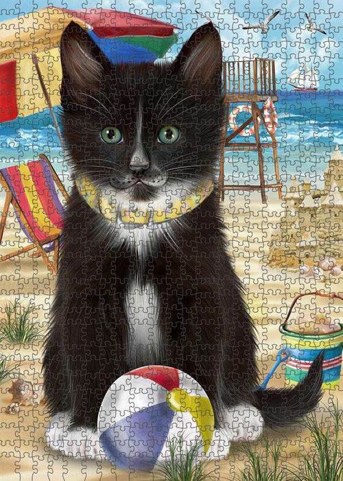 Pet Friendly Beach Tuxedo Cat Puzzle with Photo Tin PUZL58923
