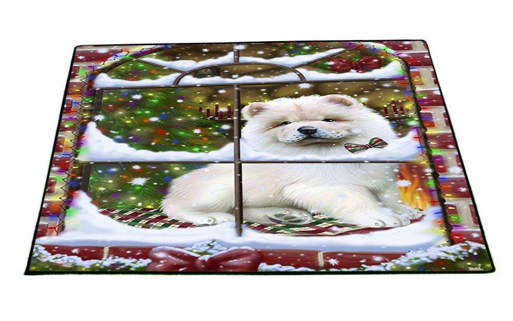 Please Come Home For Christmas Chow Chow Dog Sitting In Window Indoor/Outdoor Floormat