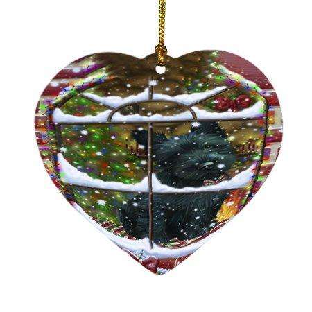Please Come Home For Christmas Scottish Terrier Dog Sitting In Window Heart Ornament D346