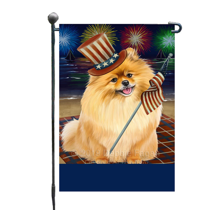 Personalized 4th of July Firework Pomeranian Dog Custom Garden Flags GFLG-DOTD-A58017
