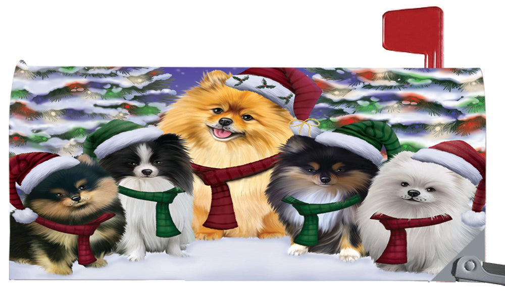 Magnetic Mailbox Cover Pomeranians Dog Christmas Family Portrait in Holiday Scenic Background MBC48242