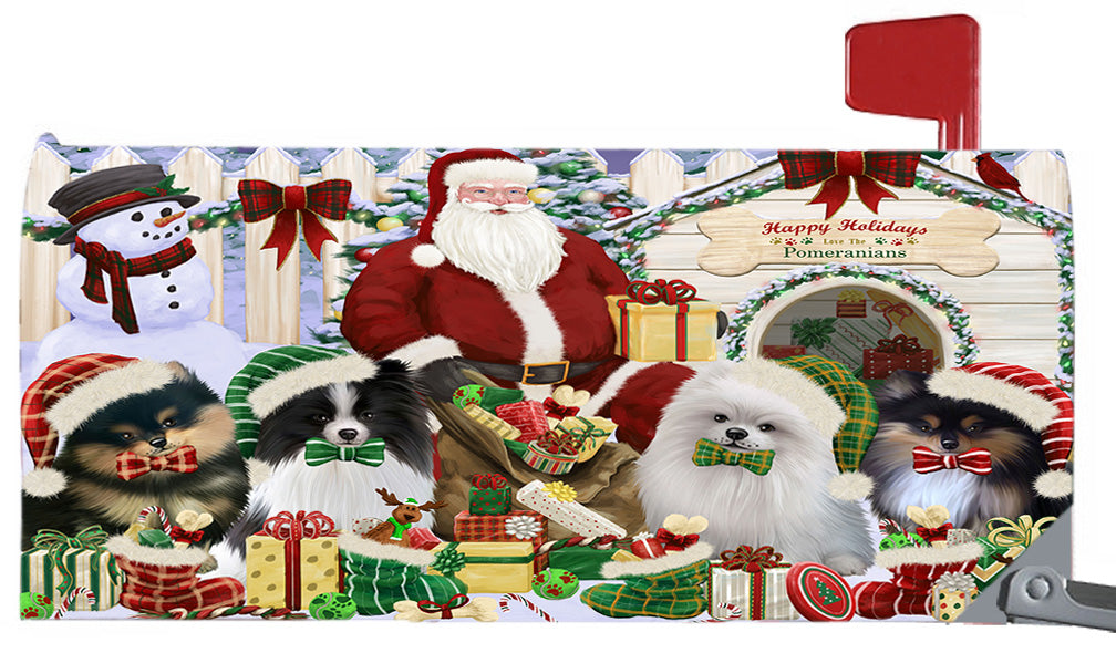 Happy Holidays Christmas Pomeranian Dogs House Gathering 6.5 x 19 Inches Magnetic Mailbox Cover Post Box Cover Wraps Garden Yard Décor MBC48833