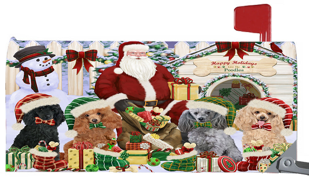 Happy Holidays Christmas Poodle Dogs House Gathering 6.5 x 19 Inches Magnetic Mailbox Cover Post Box Cover Wraps Garden Yard Décor MBC48834